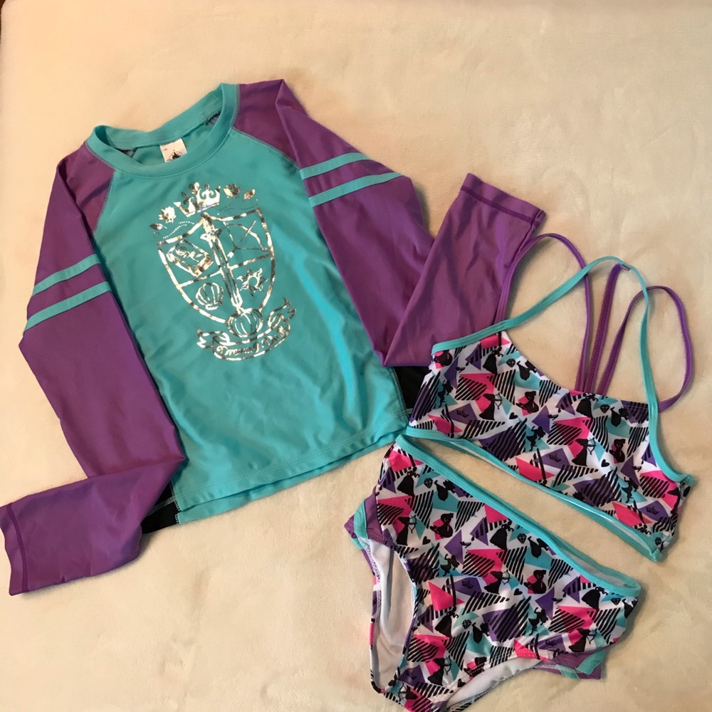 Disney Princess swim suit and swim shirt.